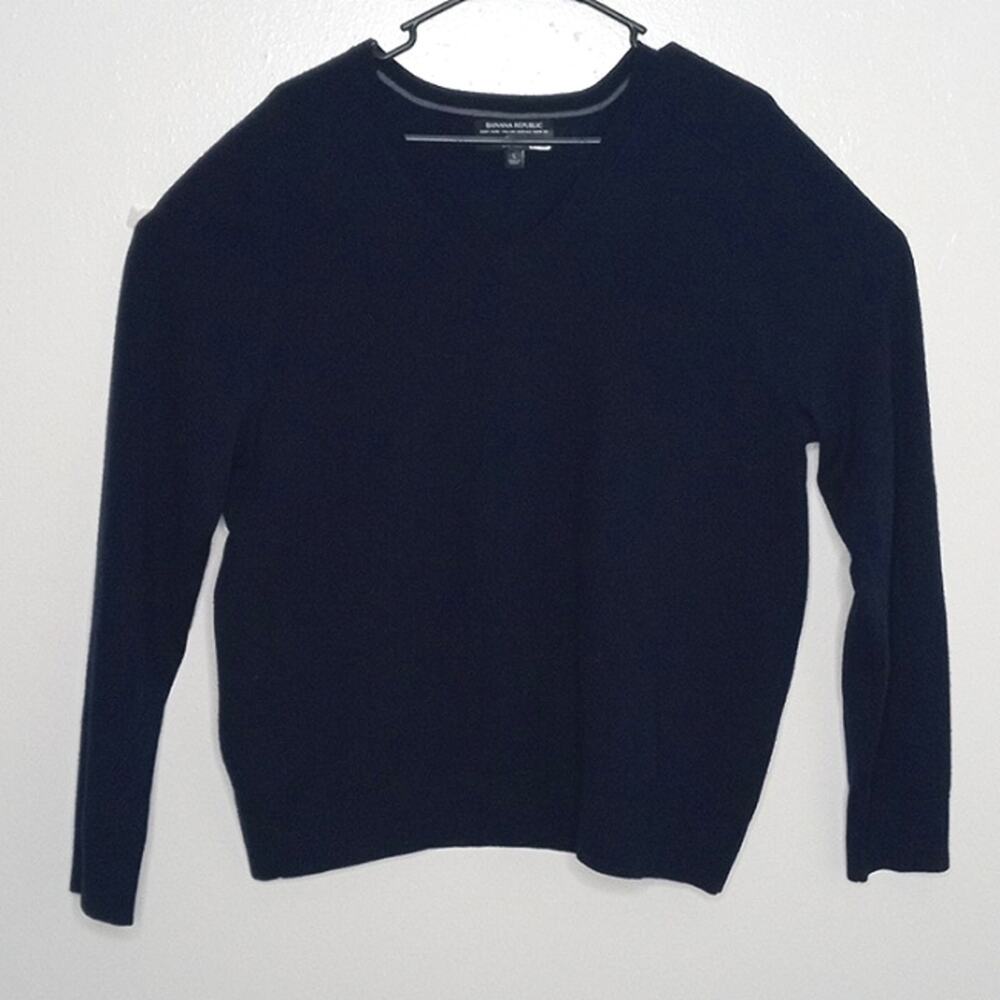 Banana Republic Merino Yarn By Baruffa Navy Blue Long Sleeve Shirt Mens Large
